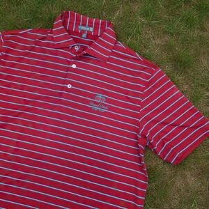 Peter Millar Summer Comfort Red Stripe Royal Links Golf Polo Shirt - M